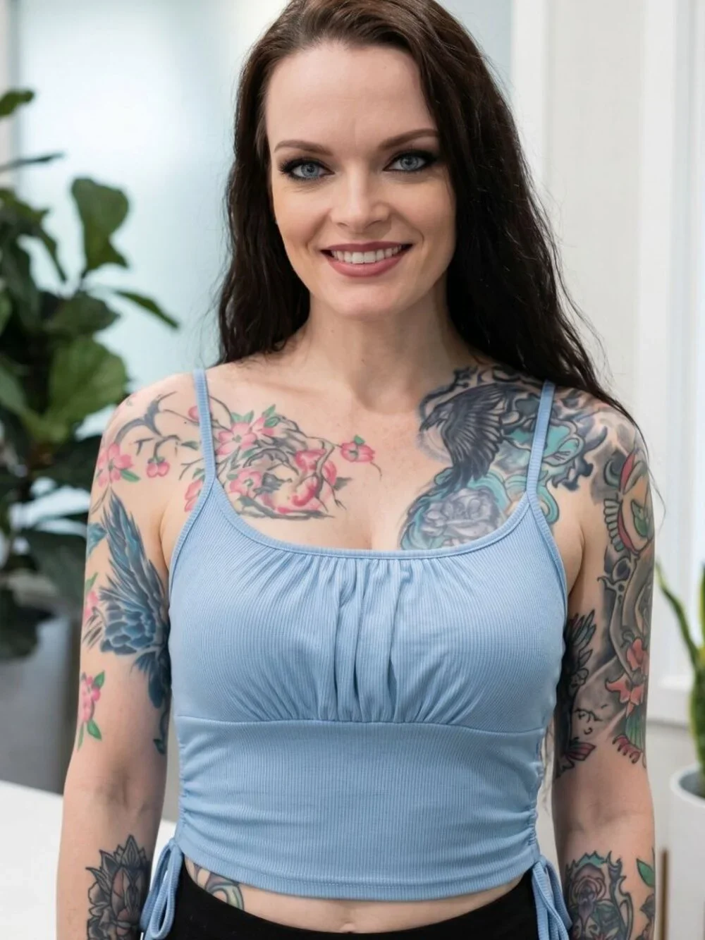 SHEIN ✦ Cami Top ✦ Blue Ribbed Tie‑Side Adjustable Strap Front‑Ruched Crop Top S - Picture 9 of 10